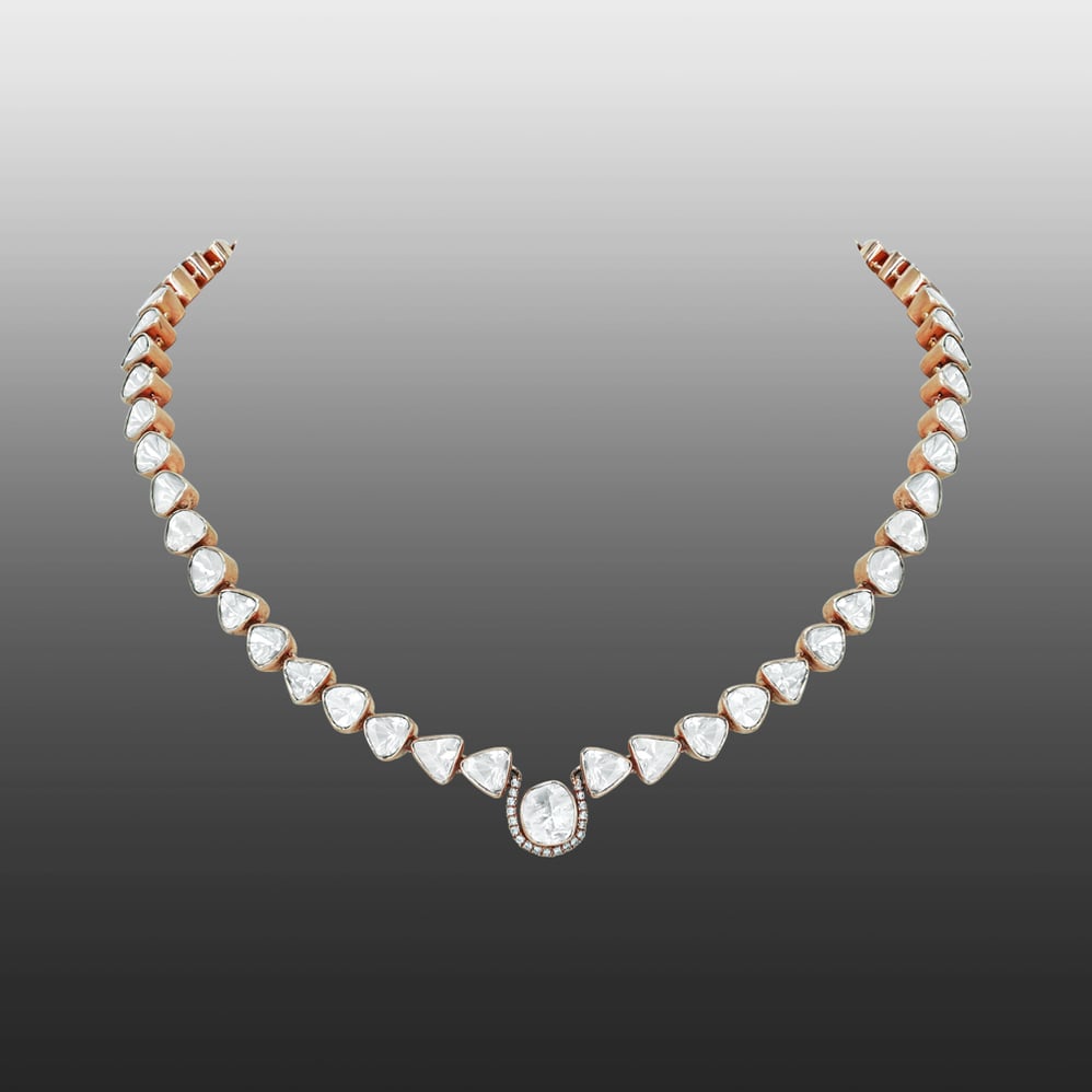 Sleek Open Polki Diamond Necklace with Central Statement Look